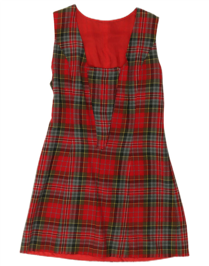 Vintage Kvinders Ærmeløs A-Line Kjole UK 12 Medium Rød Plaid