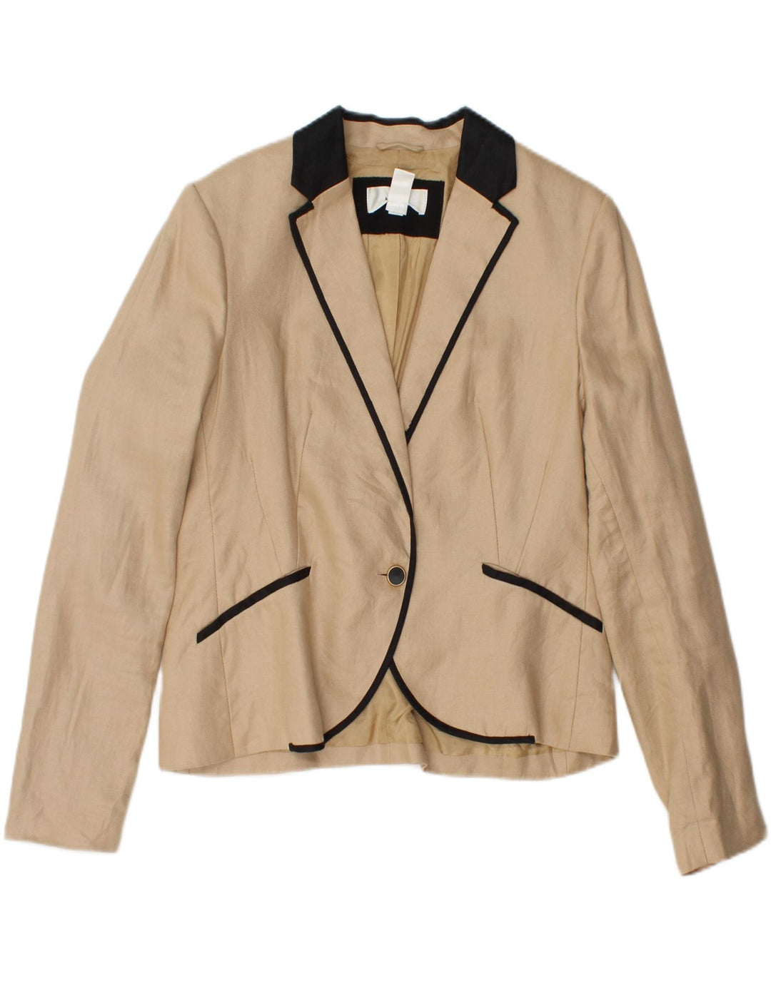 MANGO Dame 1-knaps blazerjakke EU 42 Large Beige Colourblock Linned