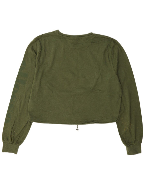 Ellesse Womens Crop Top Langærmet UK 12 Medium Green Bomuld