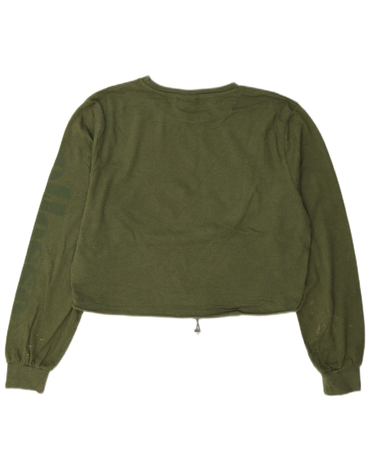 Ellesse Womens Crop Top Langærmet UK 12 Medium Green Bomuld