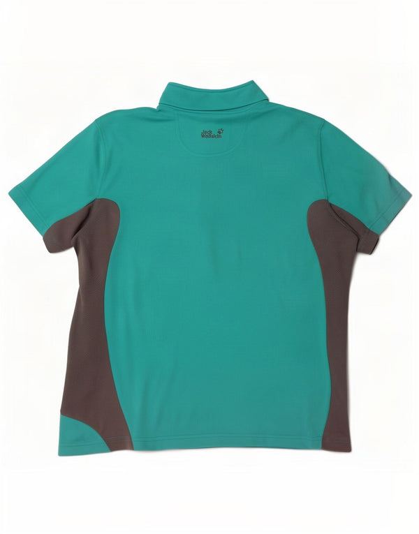 Jack Wolfskin Womens Zip Neck T-Shirt Top UK 16 Large Turquoise Colourblock