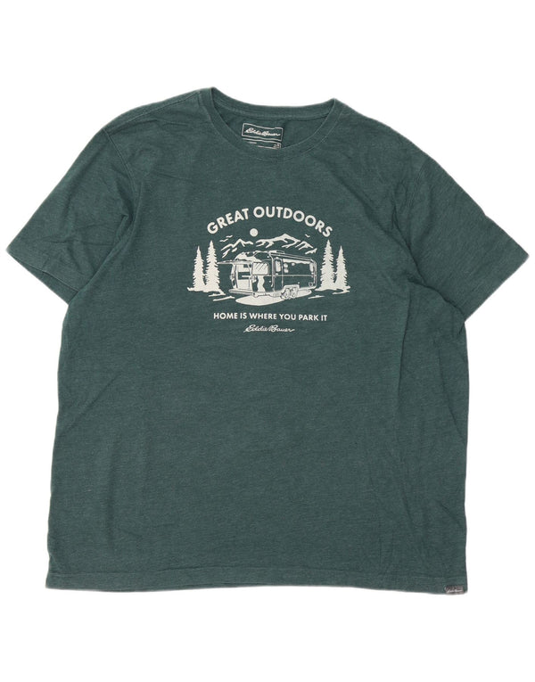 EDDIE BAUER Herre grafisk T-shirt Top XL Grøn Bomuld