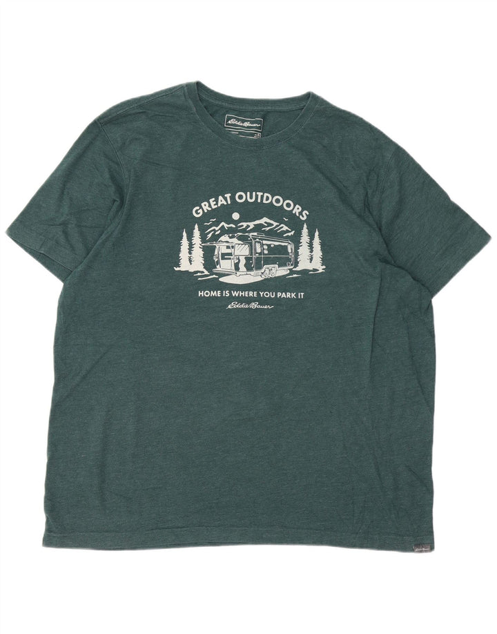 EDDIE BAUER Herre grafisk T-shirt Top XL Grøn Bomuld