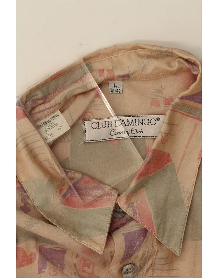 CLUB D'AMINGO Mens Abstract Pattern Shirt Large Beige Viscose Vintage Club D'Amingo and Second-Hand Club D'Amingo from Messina Hembry 
