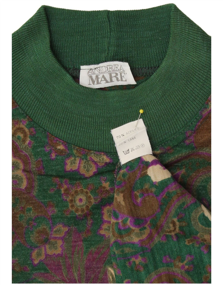 Andrea Mare Dame Turtle Neck Jumper Sweater UK 14 Medium Green Paisley