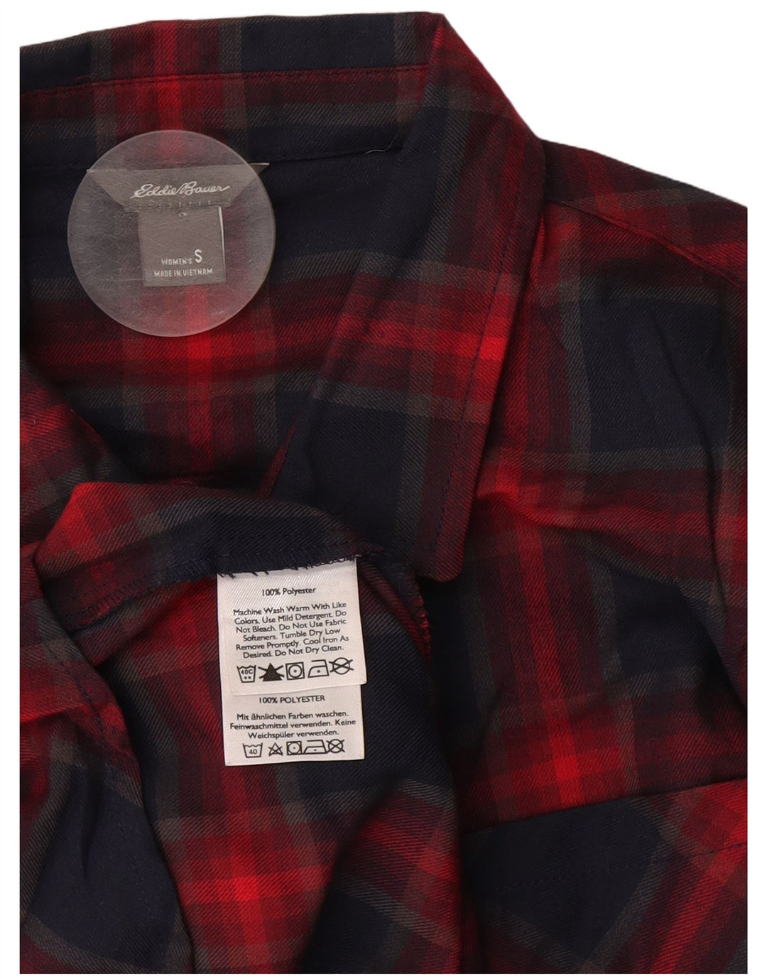 EDDIE BAUER Dame Flanell Shirt UK 10 Small Navy Blue Ternet polyester