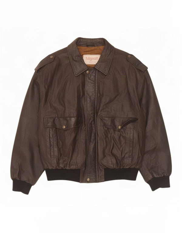 Vintage Herre Military Læderjakke IT 52 XL Brun
