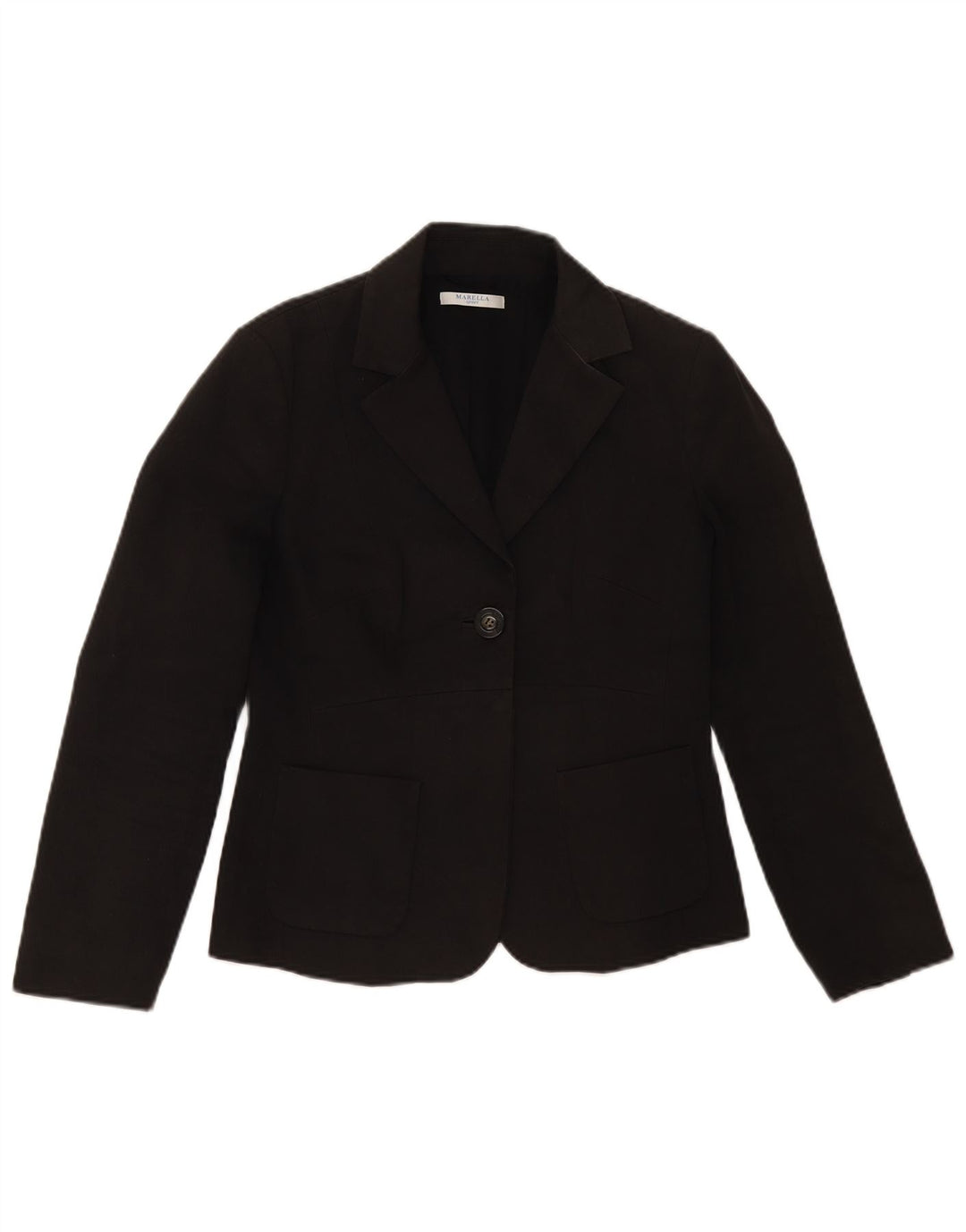 MARELLA Dame 1 Knap Blazer Jakke UK 12 Medium Sort Bomuld