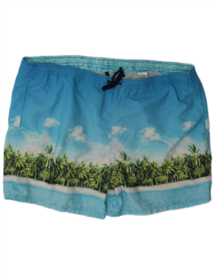 Marks & Spencer Herre grafiske svømmeshorts XL Blå Polyamid Beach