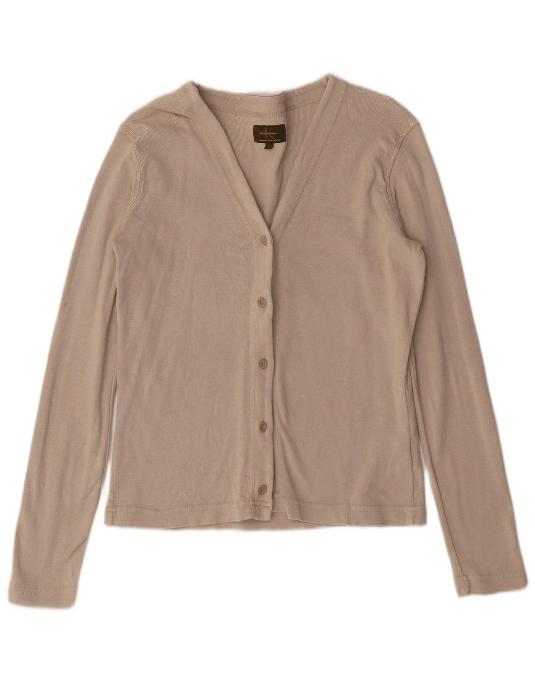 Calvin Klein Dame Crop Bluse Top UK 14 Stor Beige Bomuld