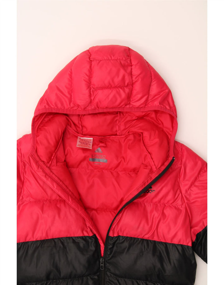 ADIDAS Girls Hooded Padded Jacket 11-12 Years Red Colourblock Polyester Vintage Adidas and Second-Hand Adidas from Messina Hembry 