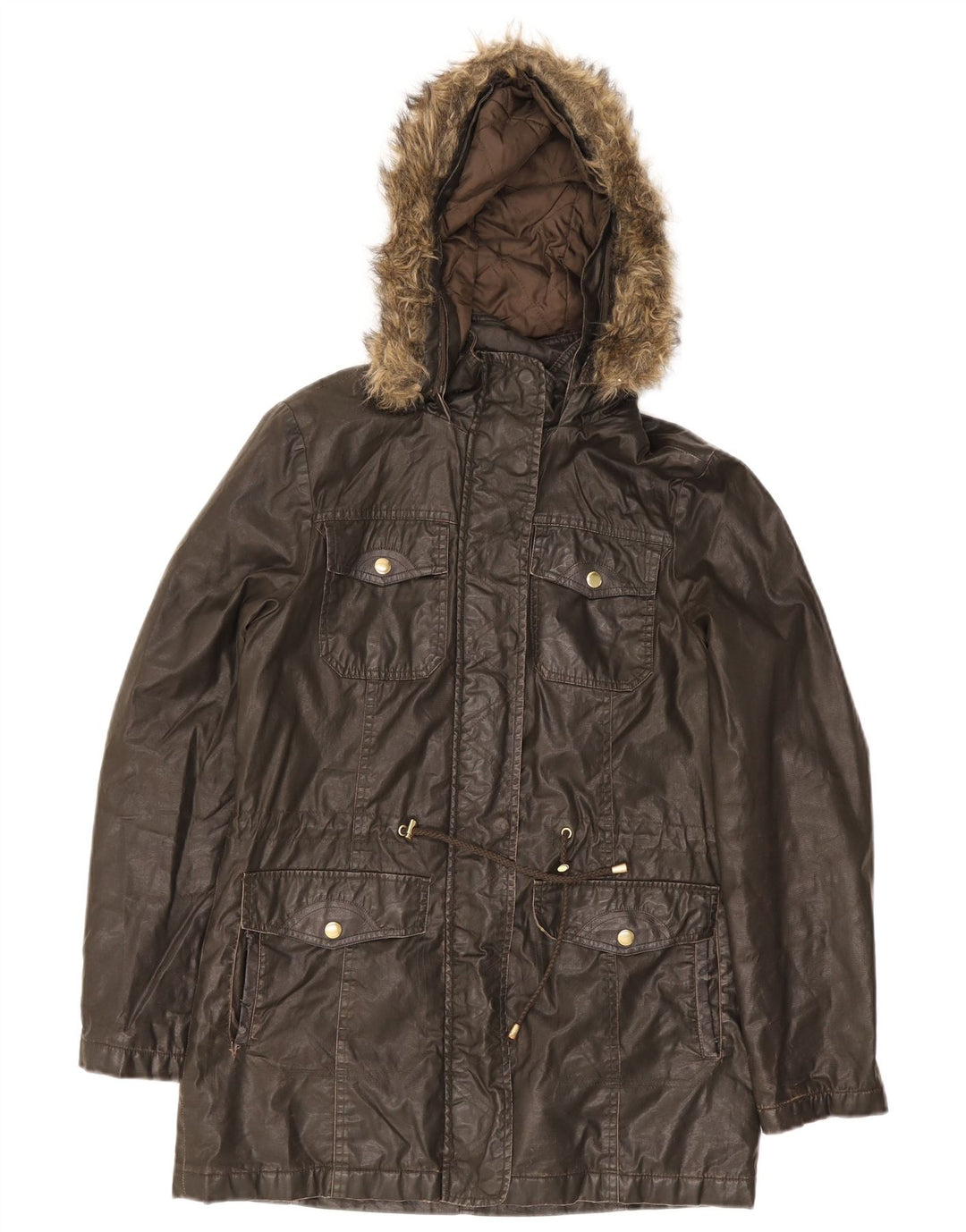 Marks & Spencer Dame Hætte Vokset Bomuldsjakke UK 8 Small Khaki
