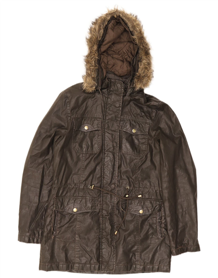 Marks & Spencer Dame Hætte Vokset Bomuldsjakke UK 8 Small Khaki