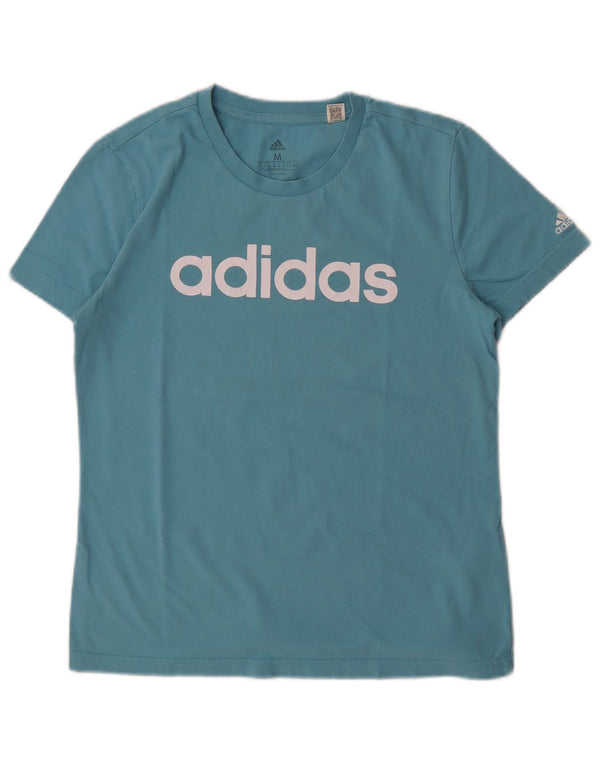 Adidas Dame Grafisk T-Shirt Top UK 12/14 Medium Blue Bomuld