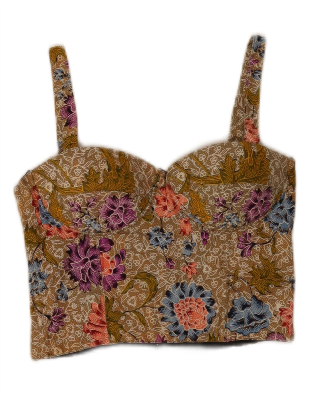 Vintage Dame Crop Cami Top UK 12 Medium Khaki Floral