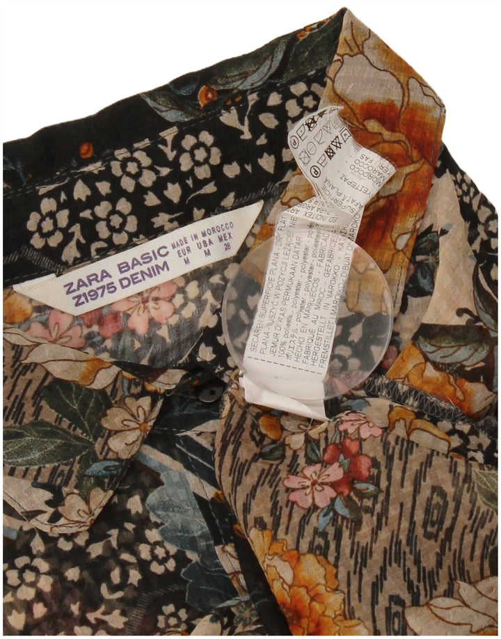 Zara skjortebluse til kvinder UK 14 Medium flerfarvet blomsterpolyester