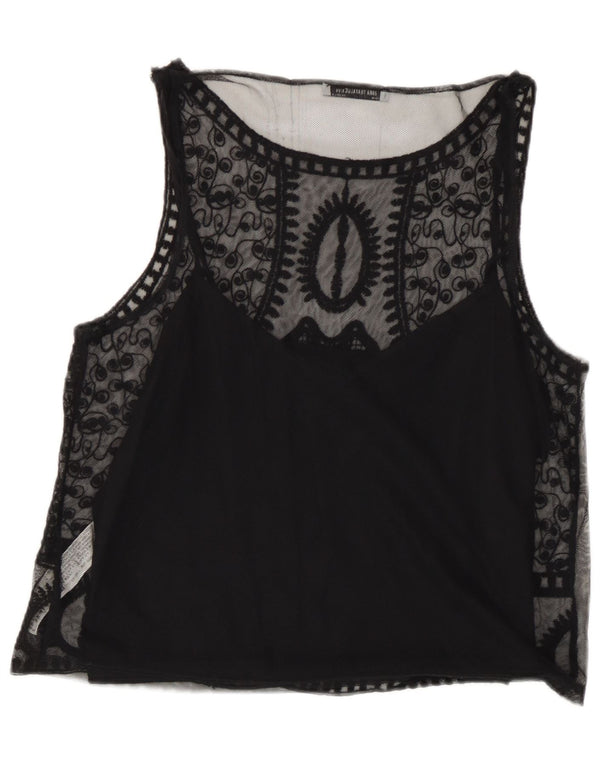 Zara Dame Trafaluc ærmeløs bluse Top UK 14 Large Black Floral