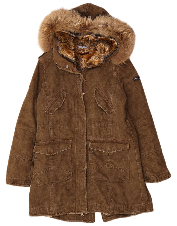 Frieda & Freddies Dame Hooded Parka Jacket EU 40 Medium Khaki Cotton