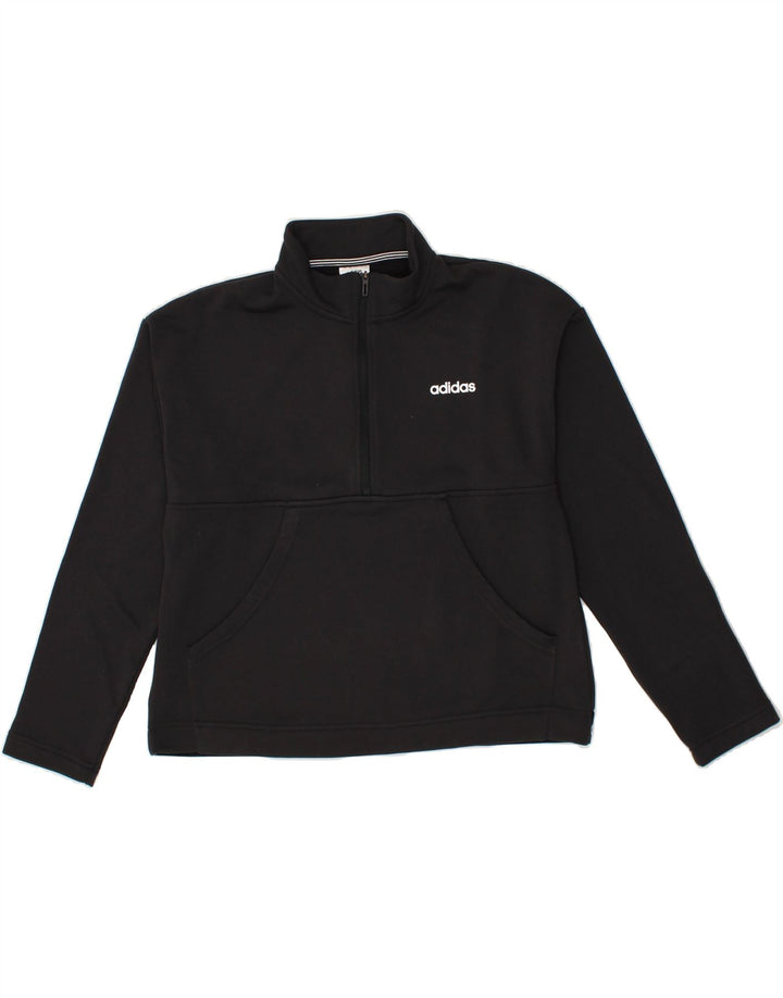 ADIDAS Womens Zip Neck Pullover Tracksuit Top UK 12/14 Medium Black Vintage Adidas and Second-Hand Adidas from Messina Hembry 
