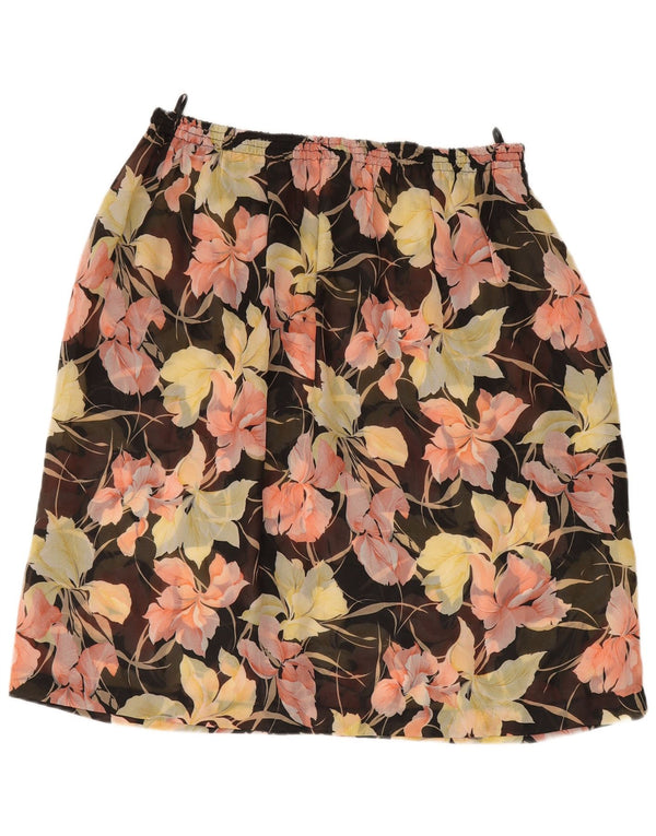 Vintage Dame Se Gennem A-Line nederdel W40 2XL Sort Blomster