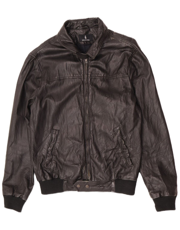 Udvalgte Herre Læder Bomber Jacket UK 40 Large Black
