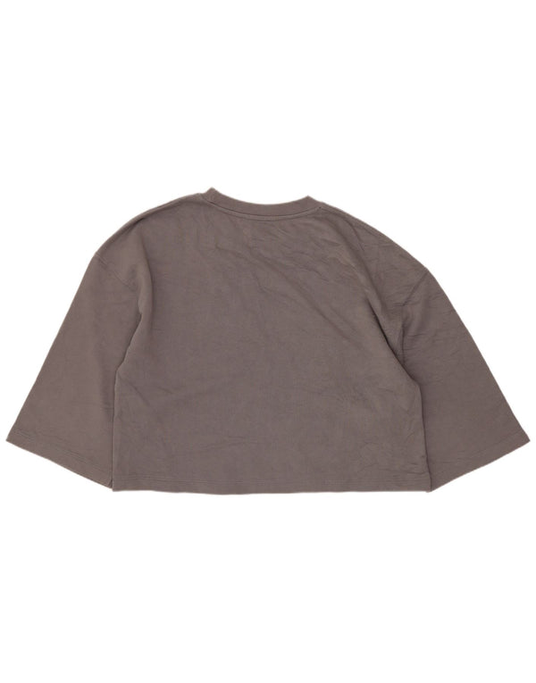 Zara Womens Crop 3/4-ærmet sweatshirt trøje UK 16 stor grå bomuld