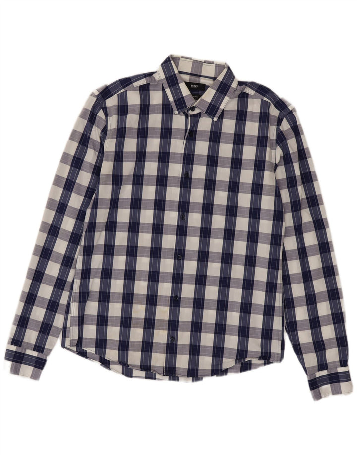 Hugo Boss Herre Slim Fit Skjorte Størrelse 40 15 3/4 Medium Blue Check