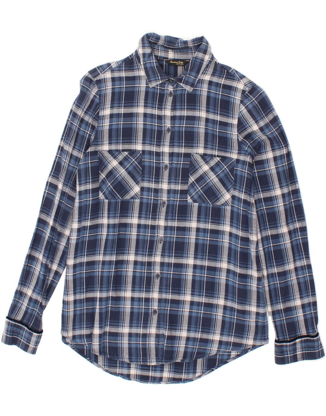 MASSIMO DUTTI Womens Flannel Shirt EU 38 Small Navy Blue Check Cotton Vintage Massimo Dutti and Second-Hand Massimo Dutti from Messina Hembry 