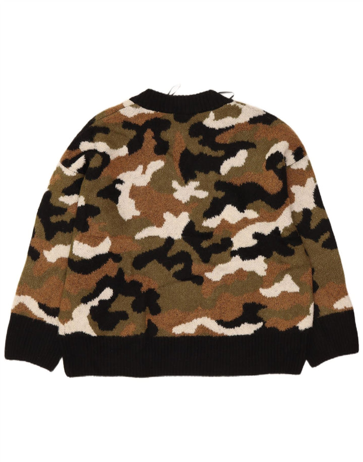 Zara Dame V-hals sweater UK 10 Small Multicolor Camouflage