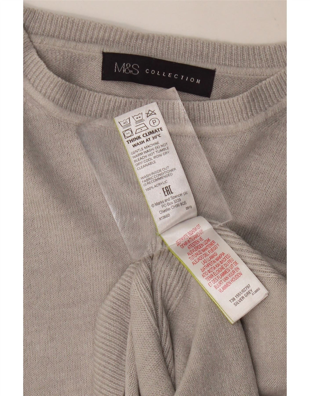 MARKS & SPENCER Dame Boat Neck sweater UK 12 Medium Grå Akryl