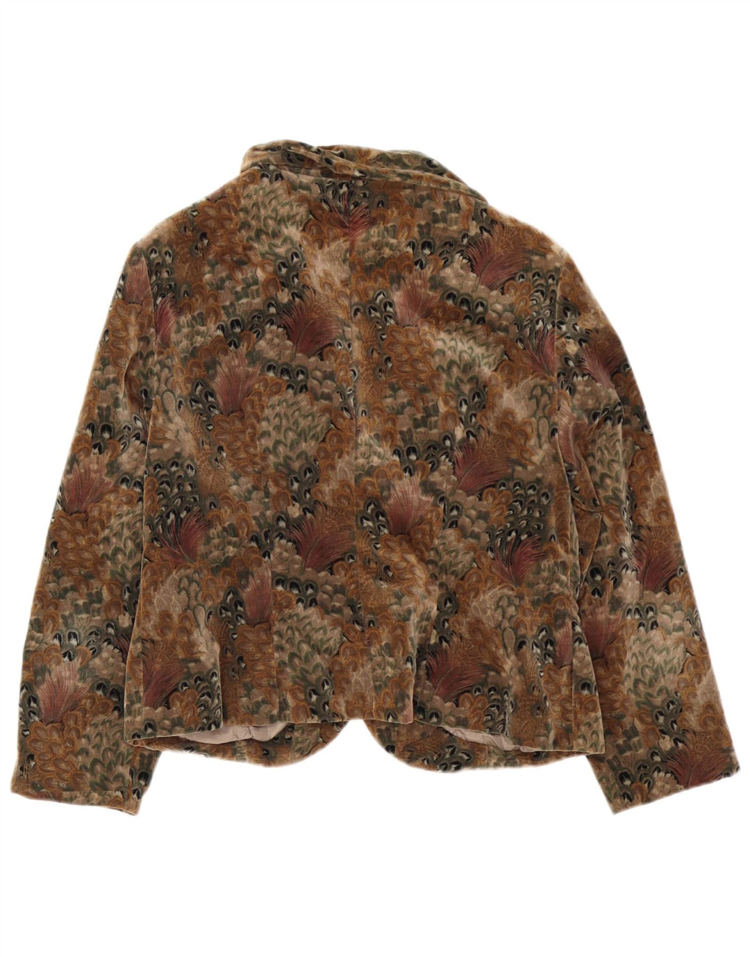 Vintage Dame Velvet 4 Button Blazer Jacket UK 14 Medium Brown Floral