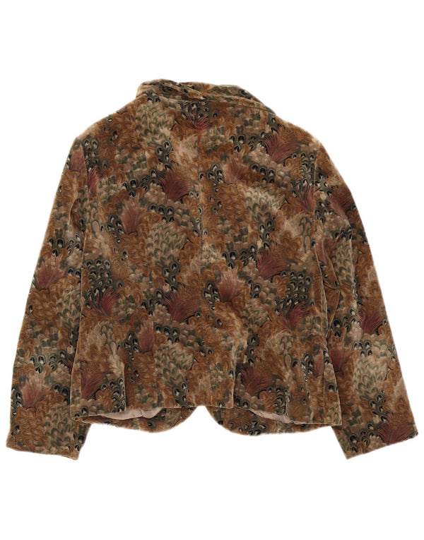 Vintage Dame Velvet 4 Button Blazer Jacket UK 14 Medium Brown Floral
