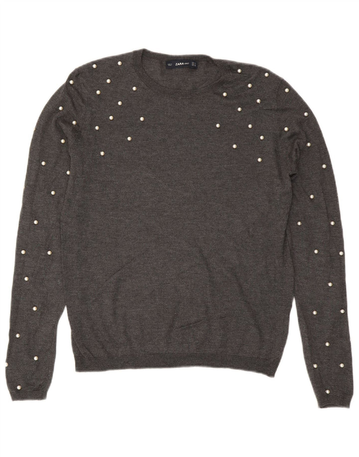 Zara Dame Jumper Sweater UK 10 Small Grey Modal