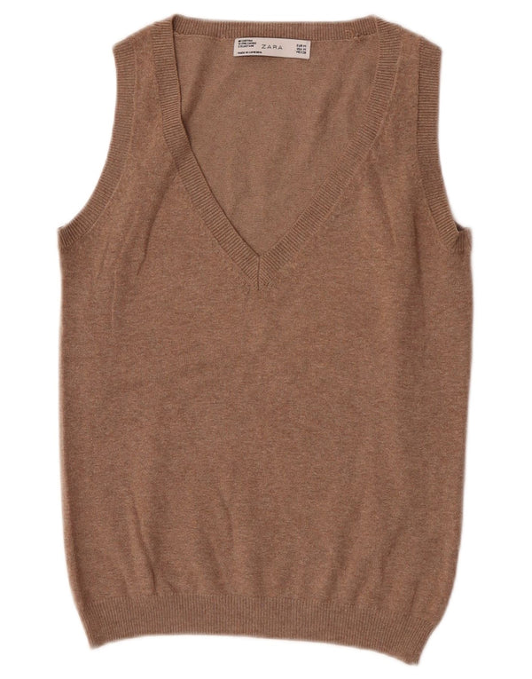 Zara Womens Vest Tank Top UK 12 Medium Brown Flecked Cotton