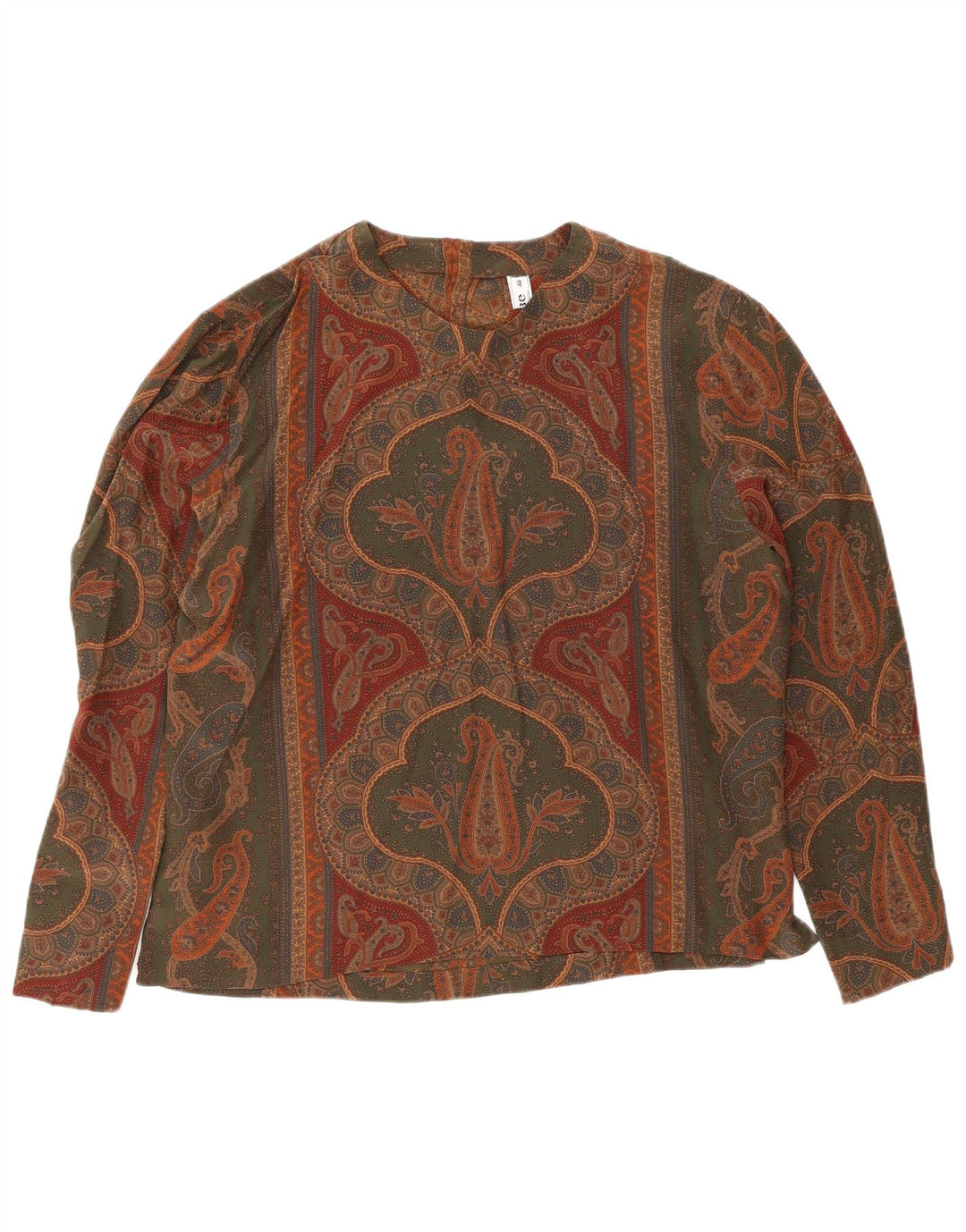Vintage Damebluse Top IT 46 Stor Grå Paisley Silk