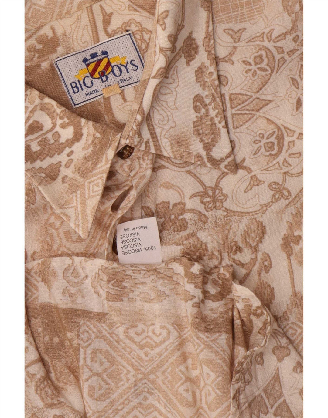 Vintage kortærmet herreskjorte medium brun blomsterviscose