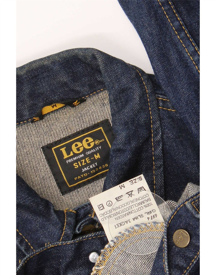 Lee Dame Crop Denim Jacket UK 12 Medium Navy Blue Bomuld