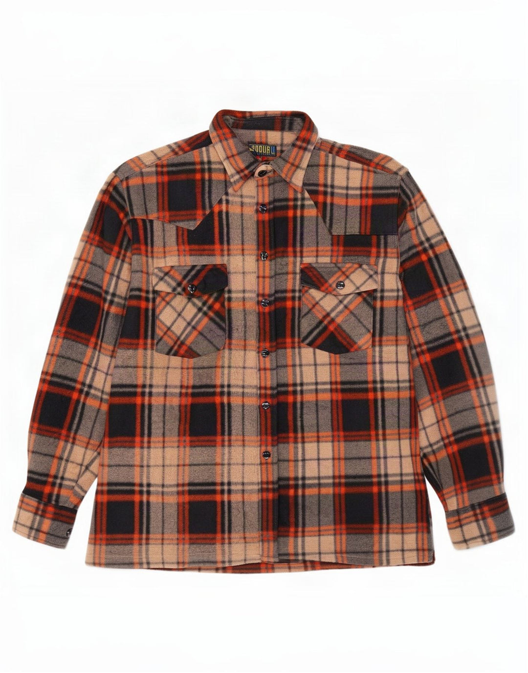 Vintage fleeceskjorte til mænd, medium brun plaid polyester