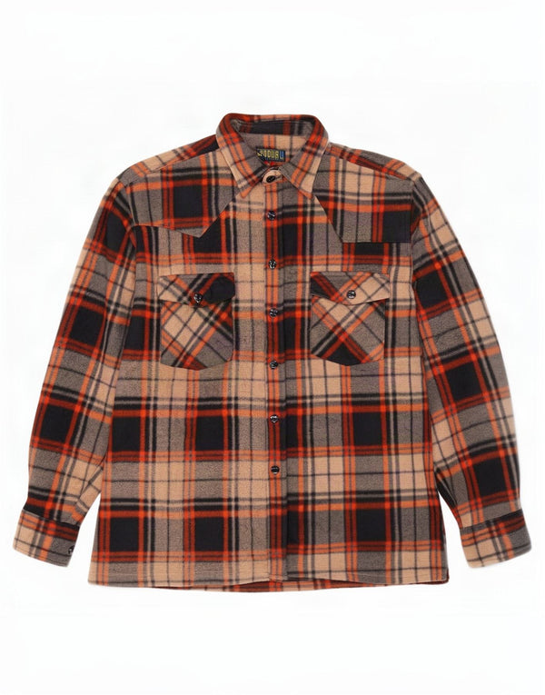 Vintage fleeceskjorte til mænd, medium brun plaid polyester