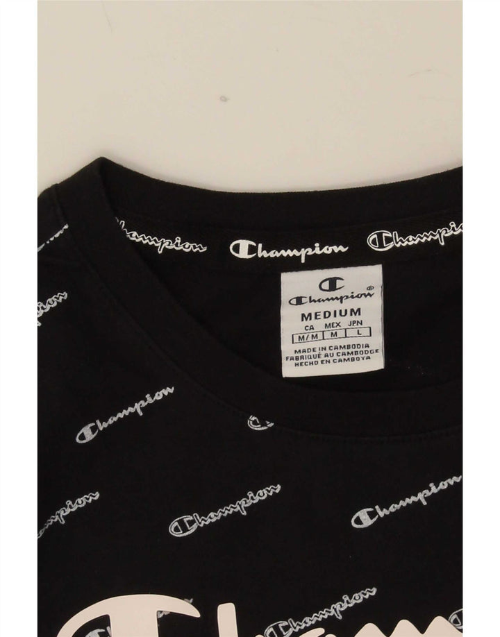 Champion Dame Grafisk T-Shirt Top UK 12 Medium Sort