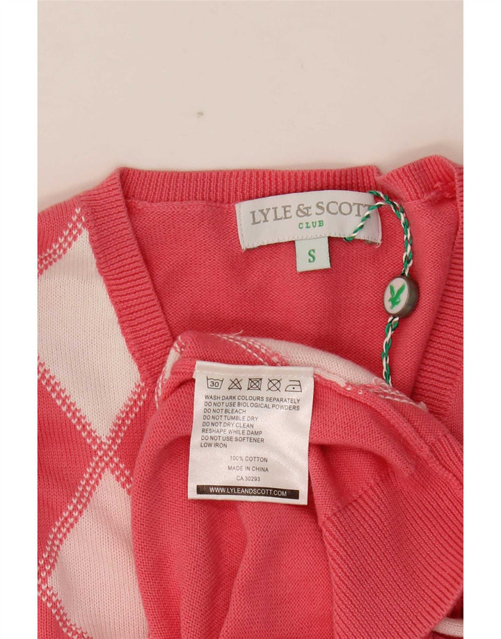 Lyle & Scott Dame V-hals sweater UK 10 Small Pink Argyle/Diamond