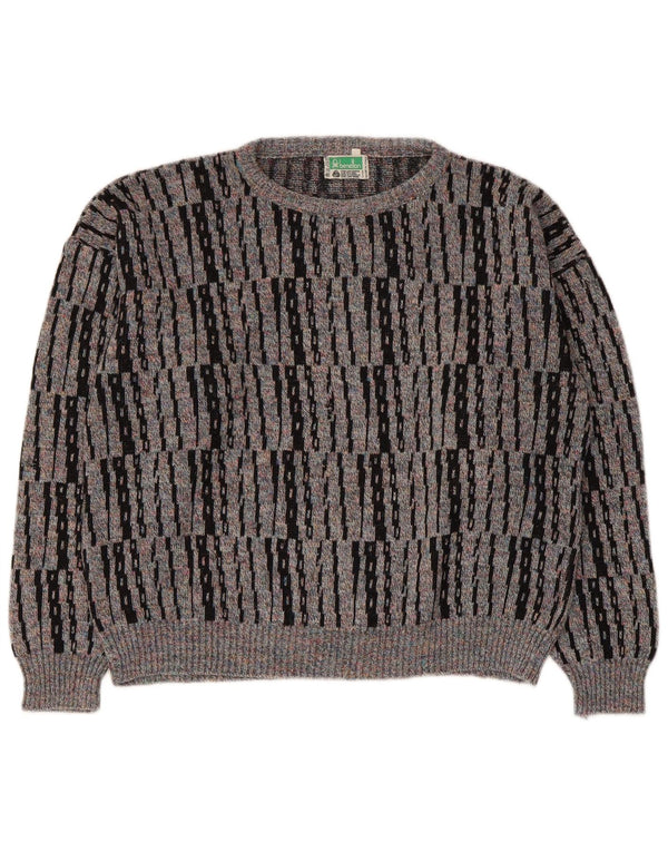 Benetton Dame Boat Neck Jumper Sweater UK 14 Medium Grå Stribet