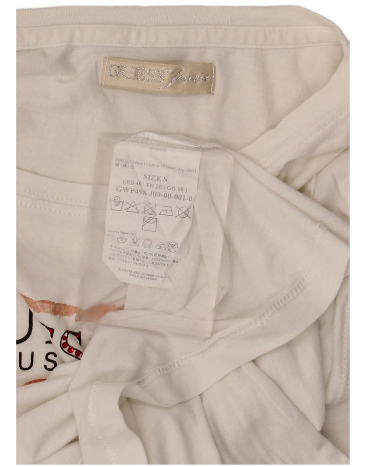 Guess Dame Grafisk Top Langærmet UK 10 Small White Bomuld