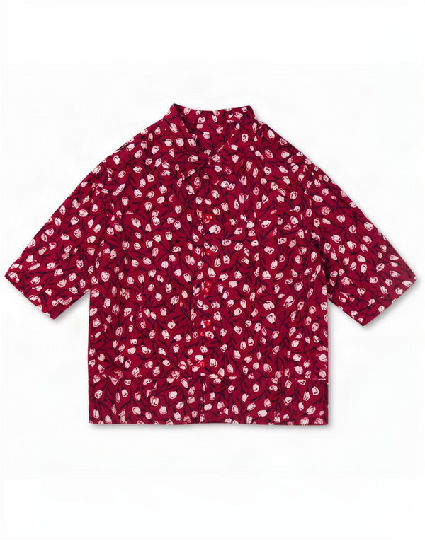 Vintage kvinders kortærmet skjortebluse UK 20 2XL Red Floral