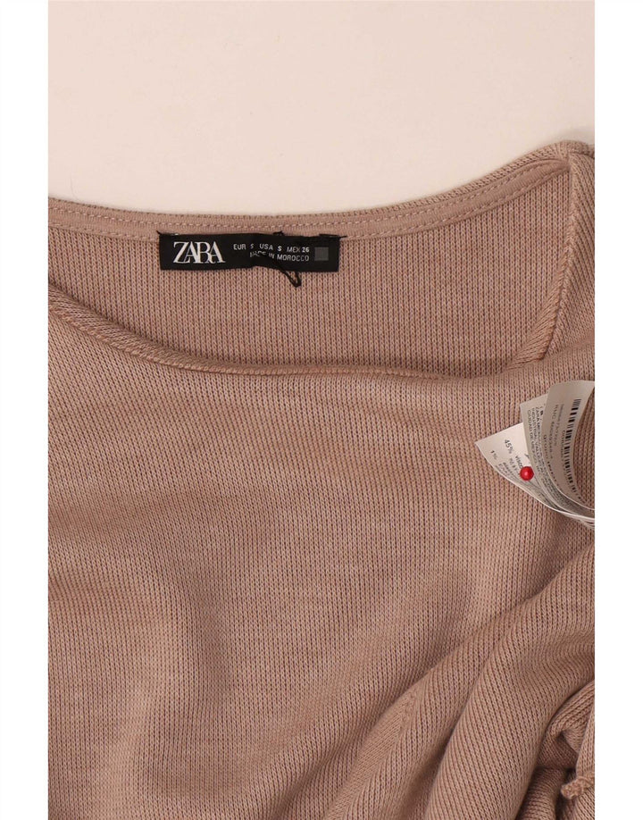 Zara Womens Front Tie Bluse Top UK 10 Small Beige Polyester