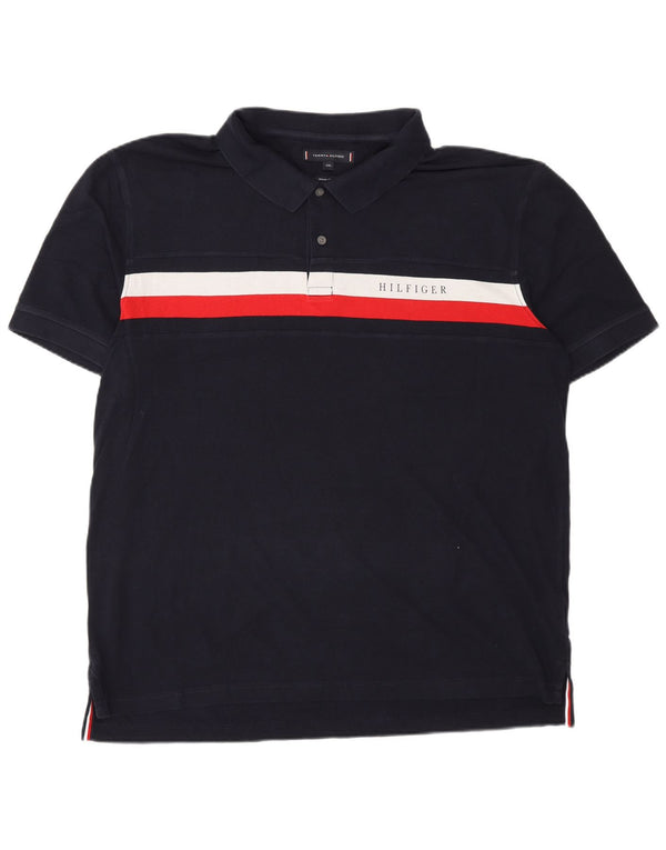 Tommy Hilfiger Herre Regular Fit Polo Shirt 2XL Navy Blue Colourblock Bomuld