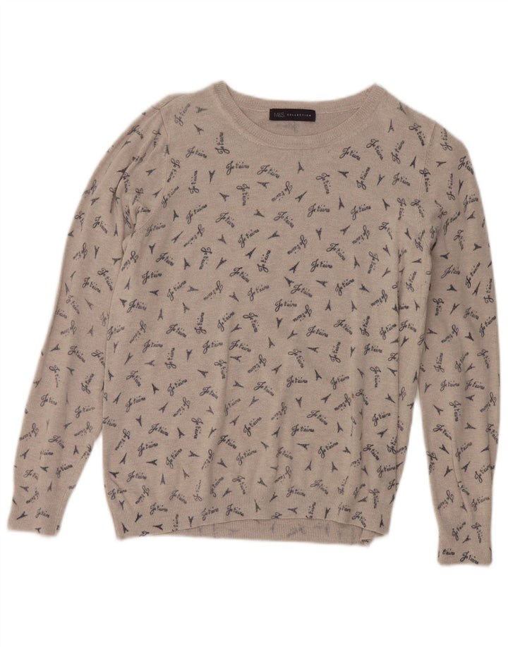 Marks & Spencer Dame Grafisk Boat Neck Jumper Sweater UK 14 Medium Grey