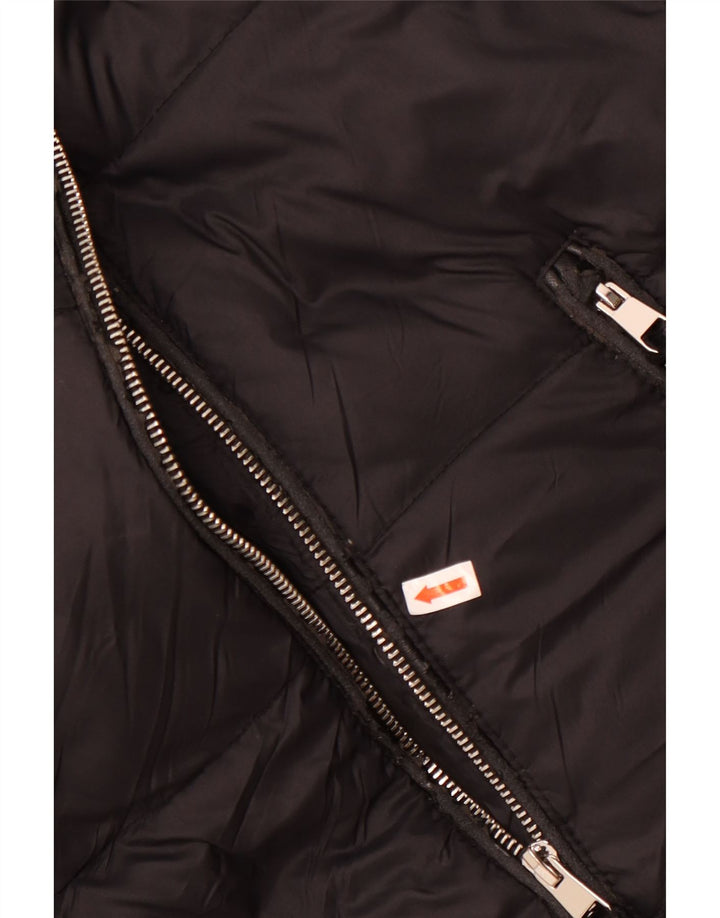 Zara Dame Hætte Polstret Jakke UK 14 Medium Sort Nylon