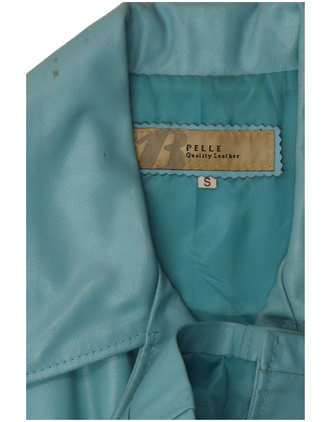 VINTAGE Dame Læderjakke UK 10 Lille Blå Læder