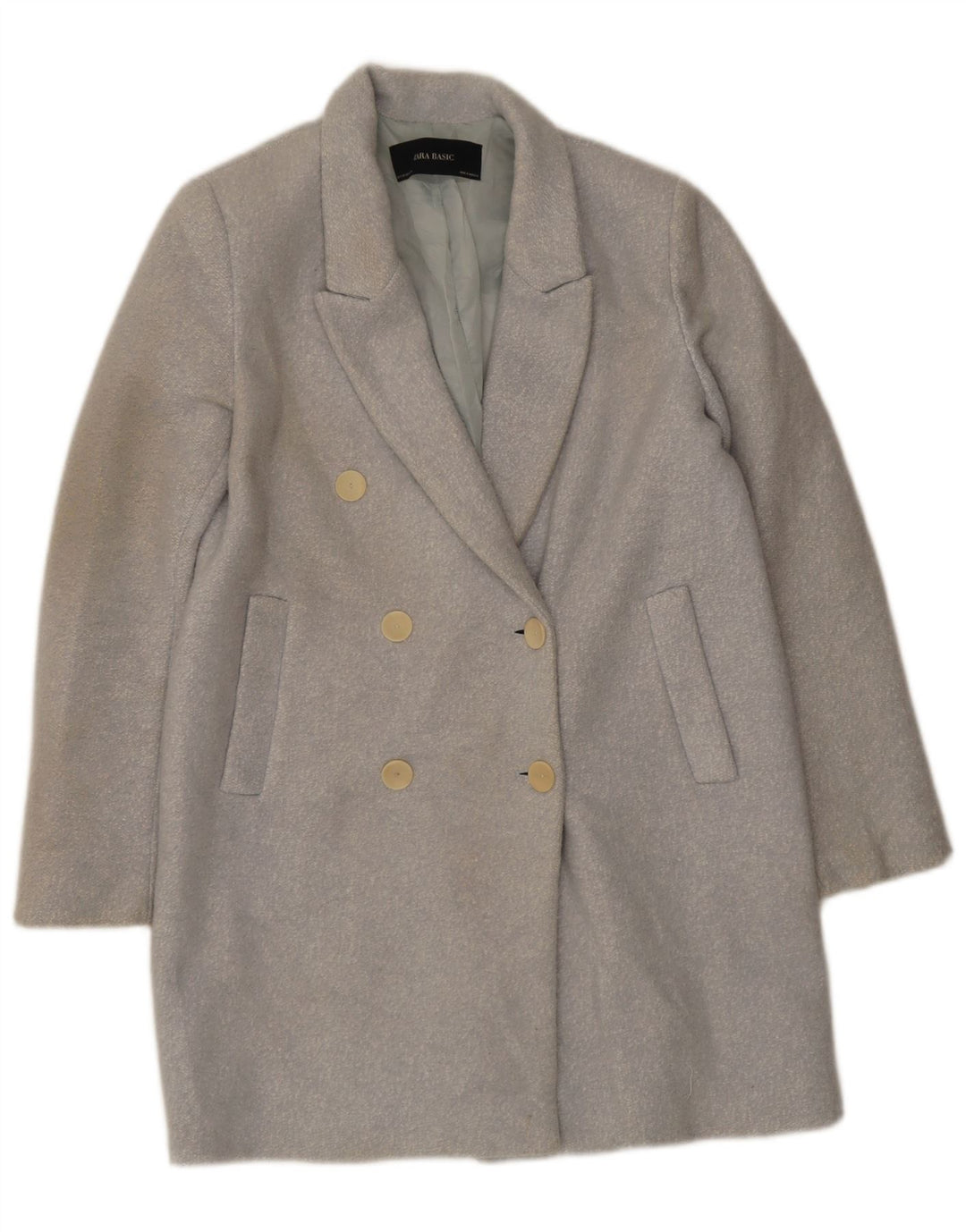 Zara Dame Oversized Dobbeltradet Frakke UK 6 XS Blå Flecked